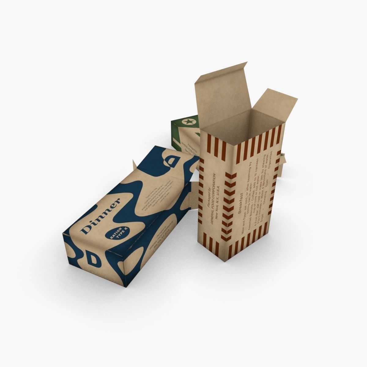 US K-Ration boxes End War WWII Low-poly 3D model_2