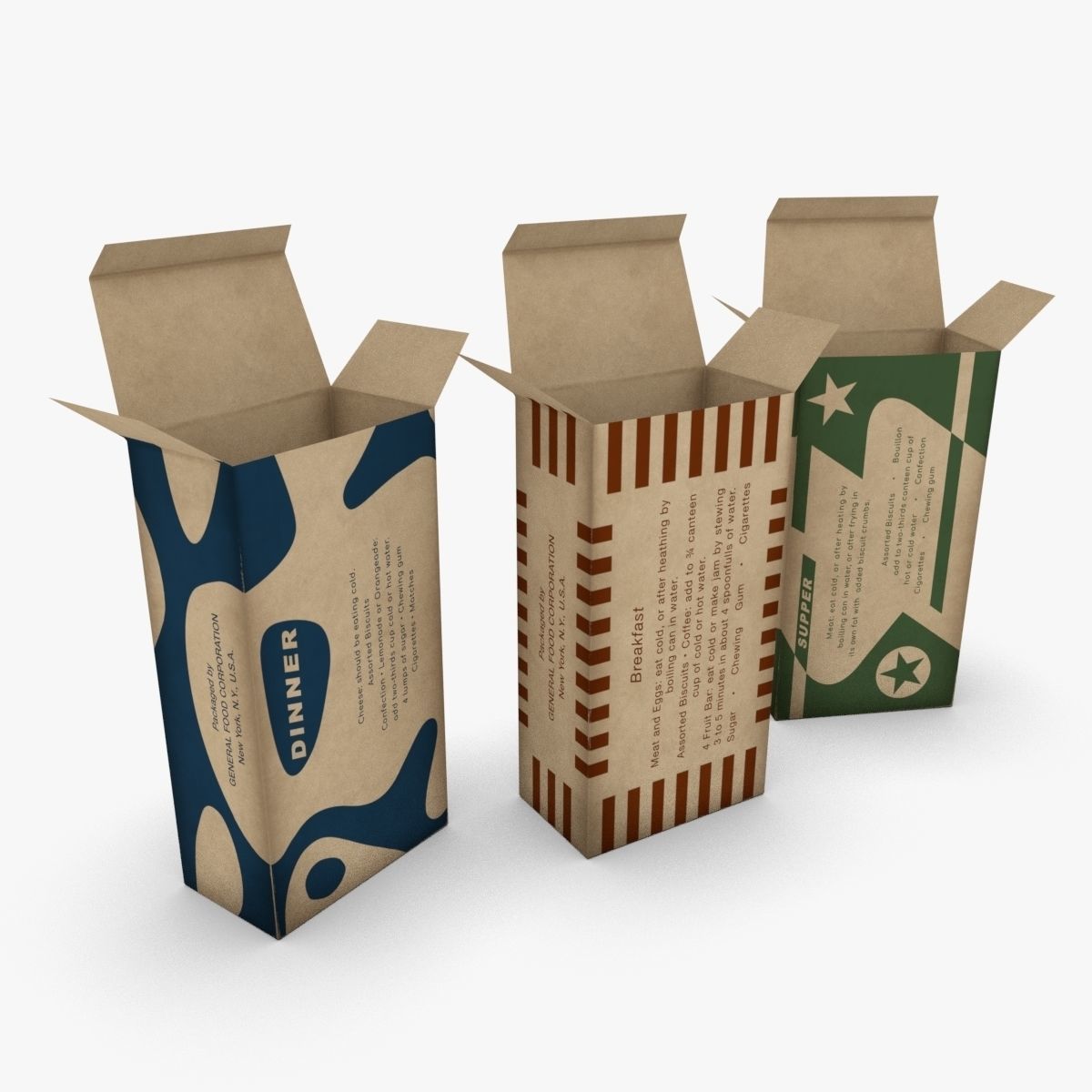US K-Ration boxes End War WWII Low-poly 3D model_10