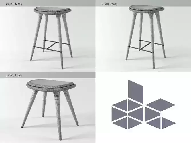 H L S three stools with metal legs