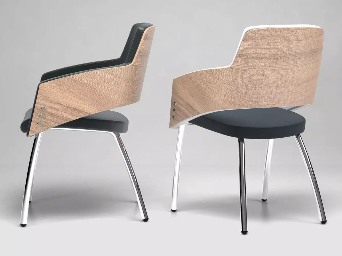 M - two chairs with table and chair 3D model_0