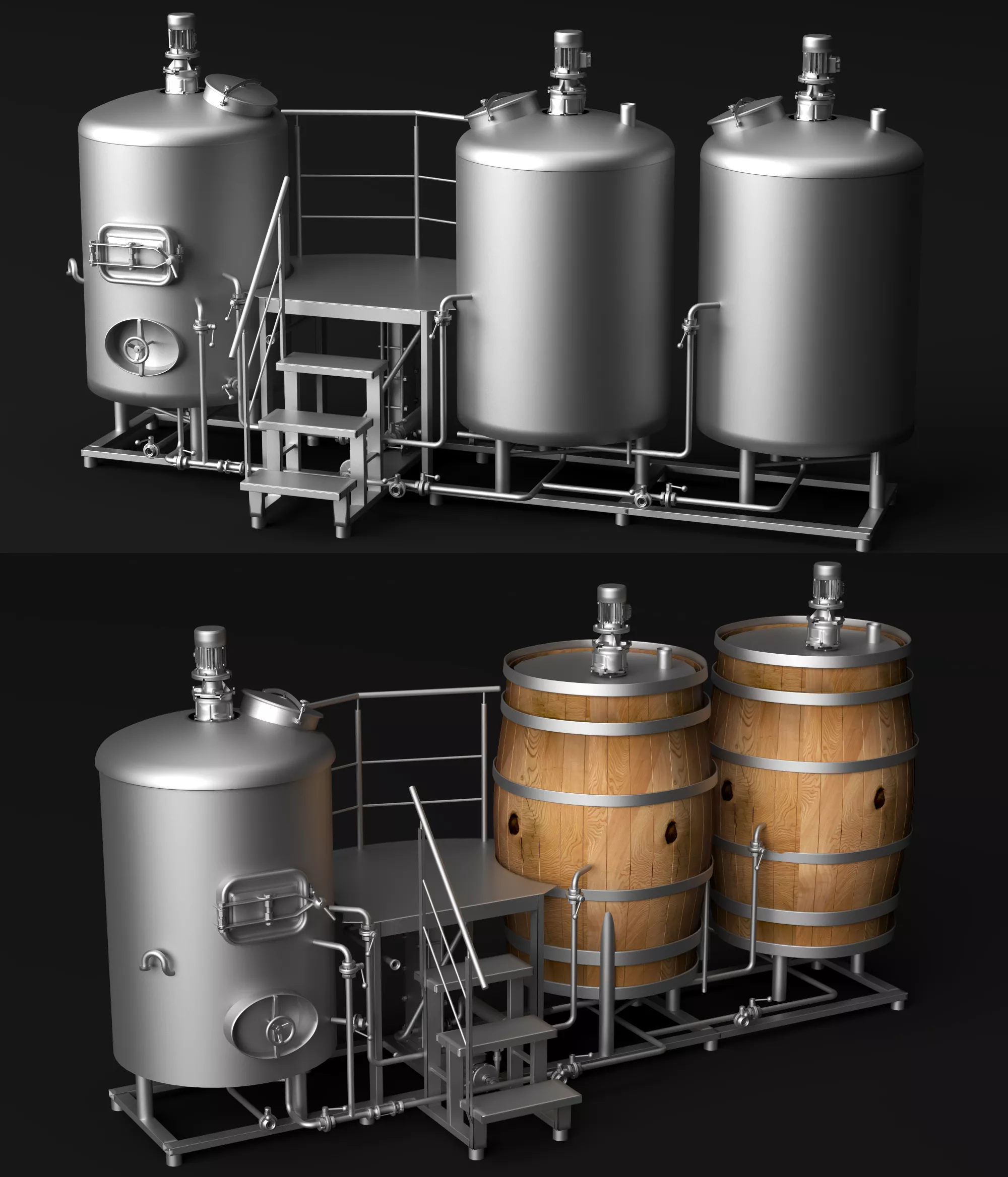 Brewery Brewing Equipment Set 3D model