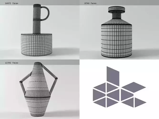 V three vases and vase