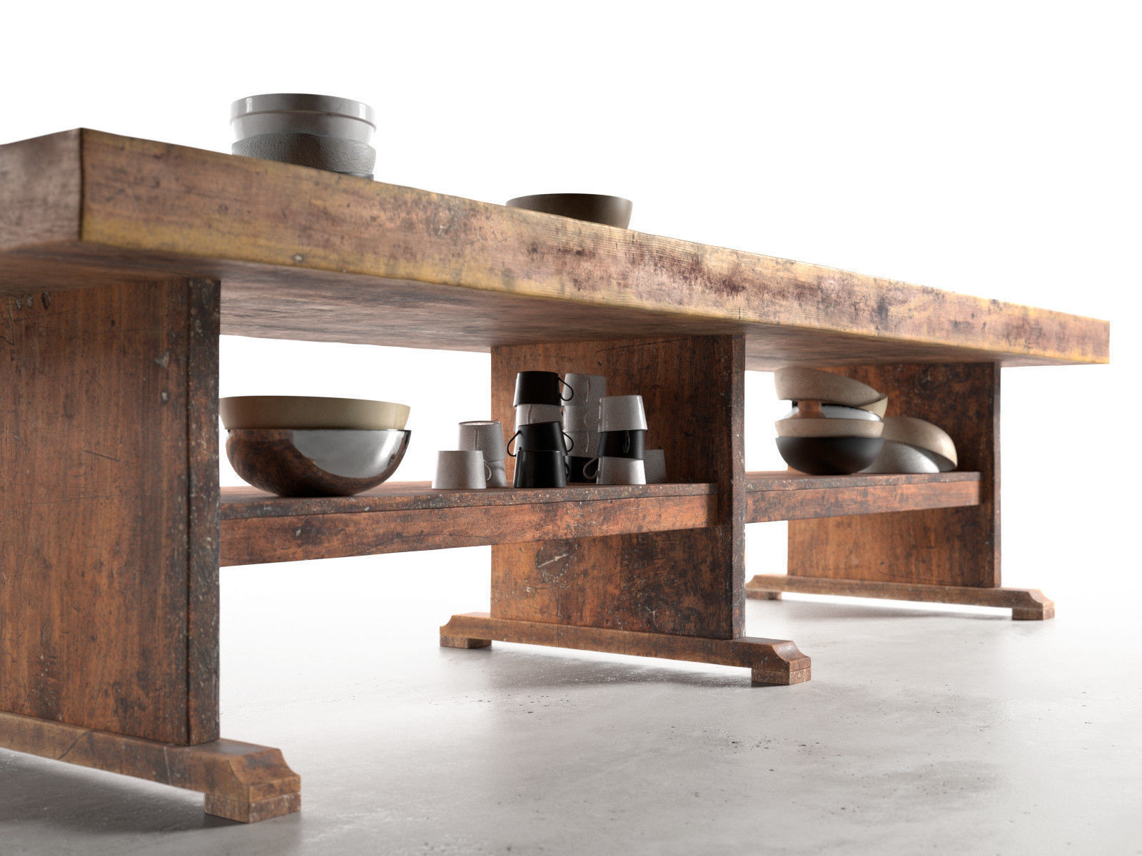 Butcher Block Table 3D model_2