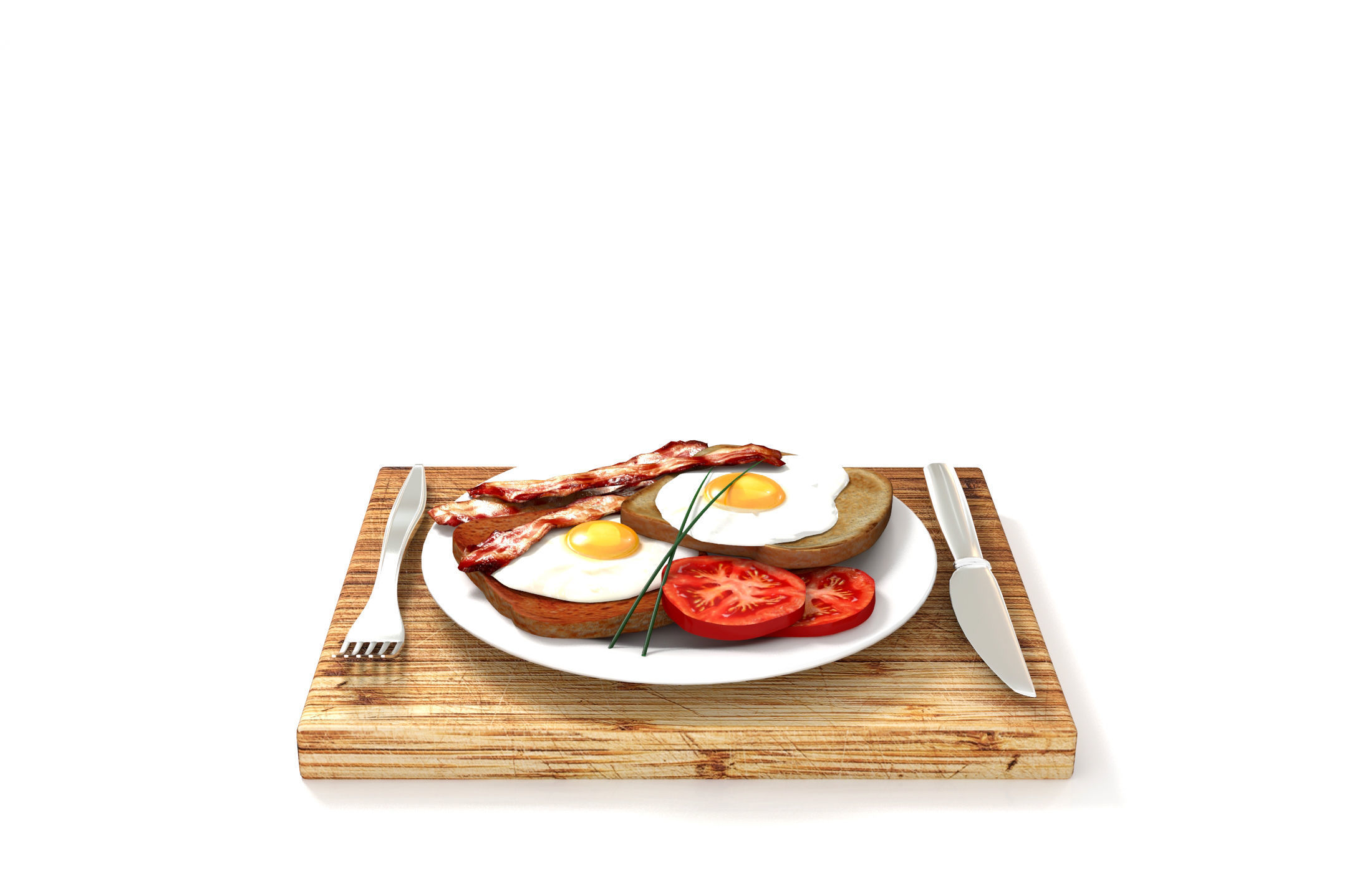 Bacon egg toast and tomato breakfast 3D model_3