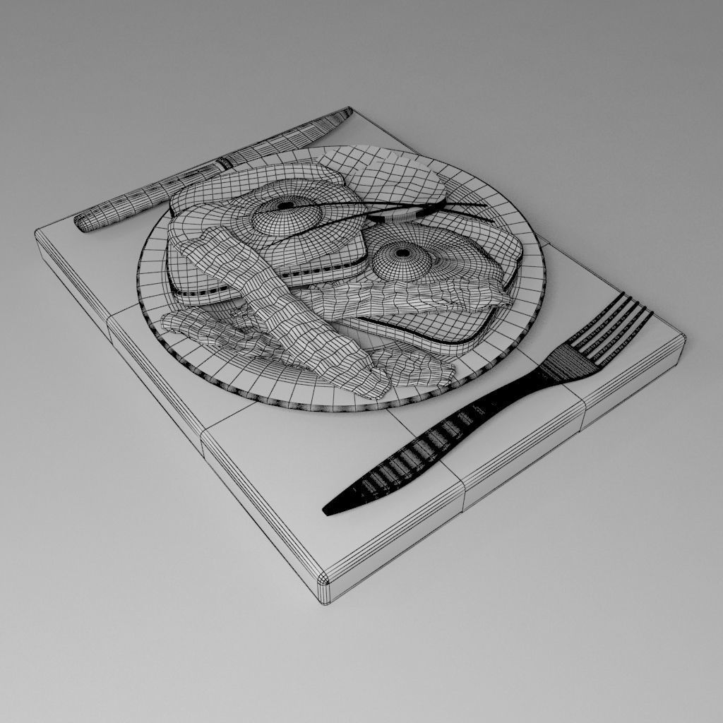 Bacon egg toast and tomato breakfast 3D model_5