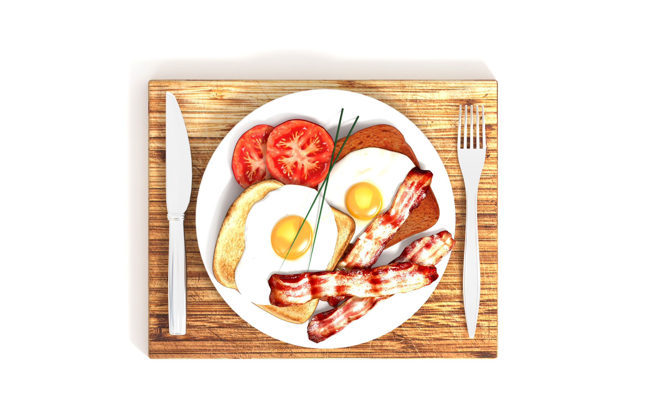 Bacon egg toast and tomato breakfast 3D model_4