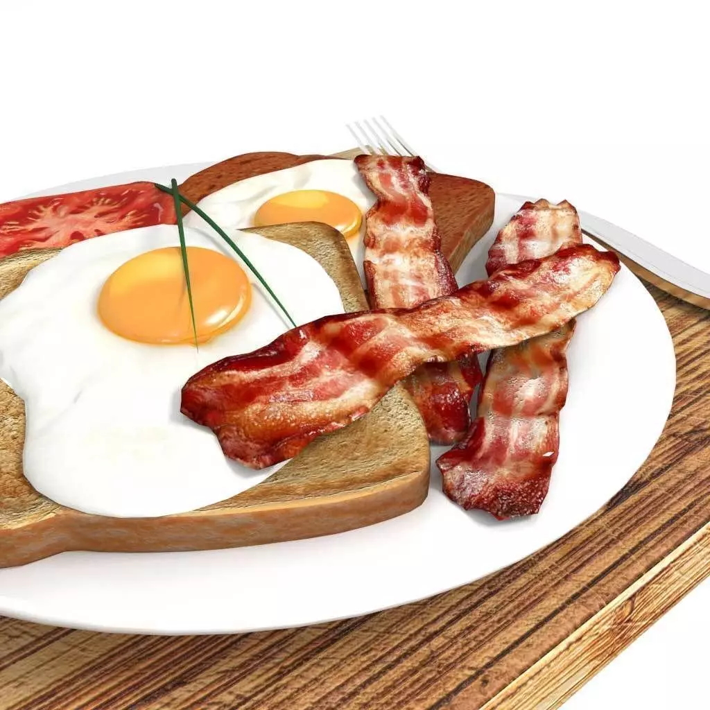 Bacon egg toast and tomato breakfast 3D model_0