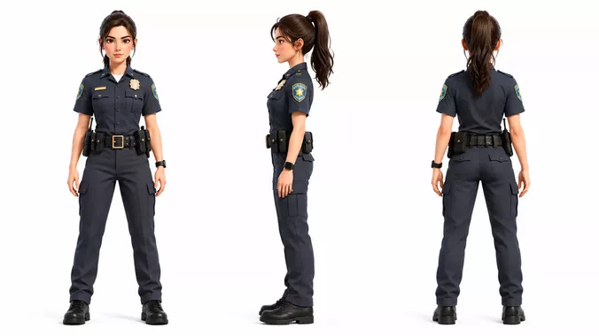 Stylized Female Police Officer  3D Character Rigged Animated 