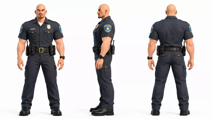 Stylized Police Officer 3D Character  Rigged Animated   Model