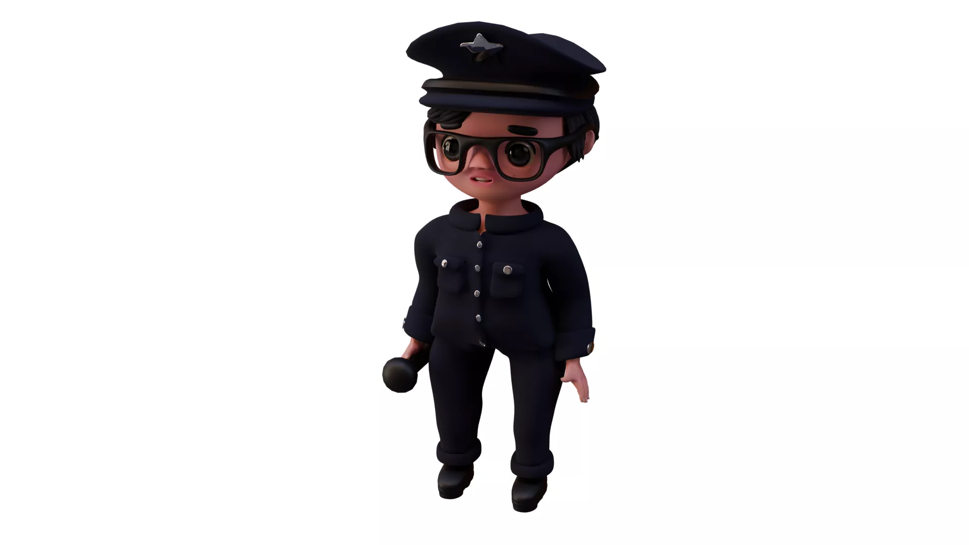 Stylized Chibi Policeman - Cartoon Security Guard Character Low-poly 3D model