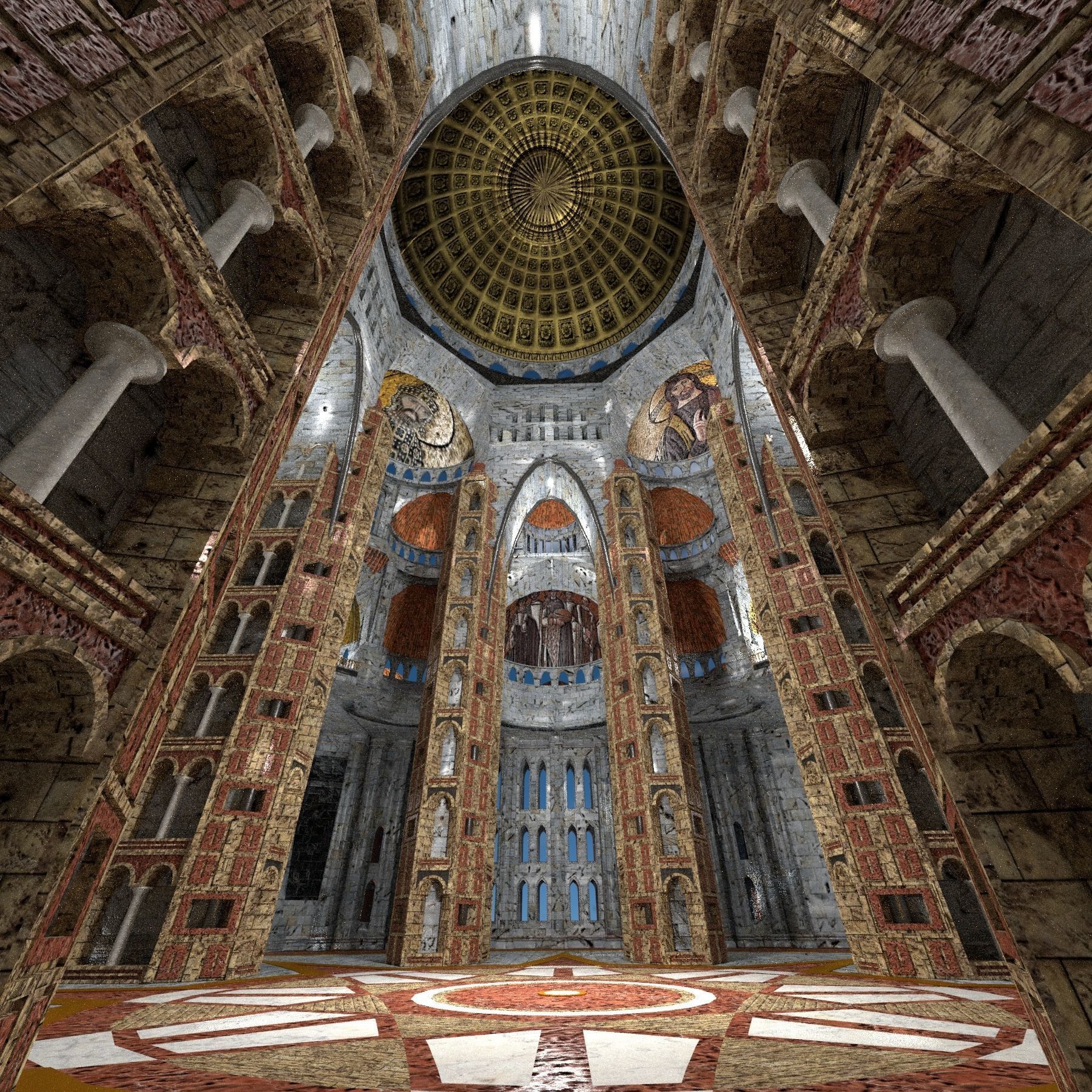 Byzantine Cathedral - Exterior and Interior 3D model_0