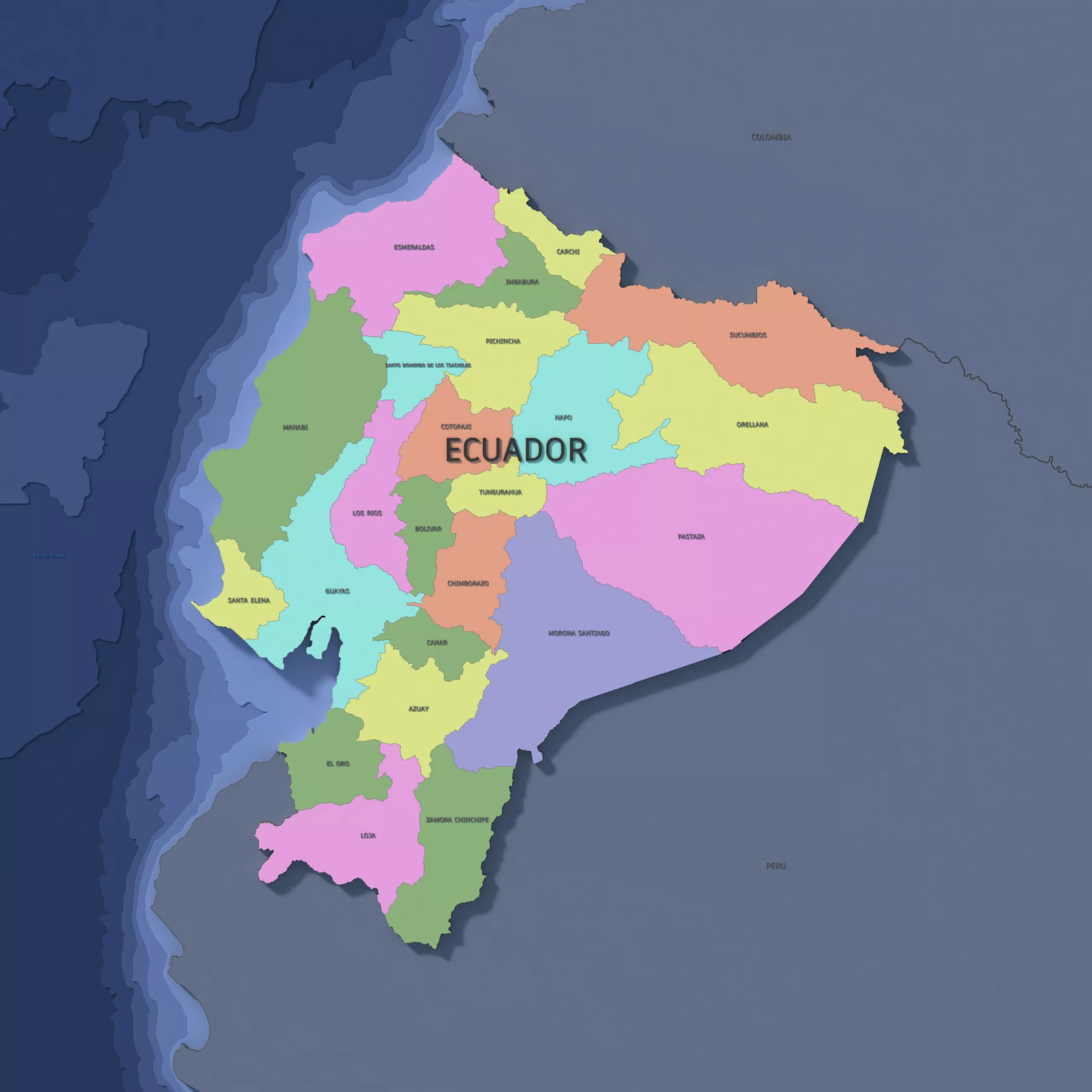 Ecuador Admin 1 3D Map - Mercator 3D model