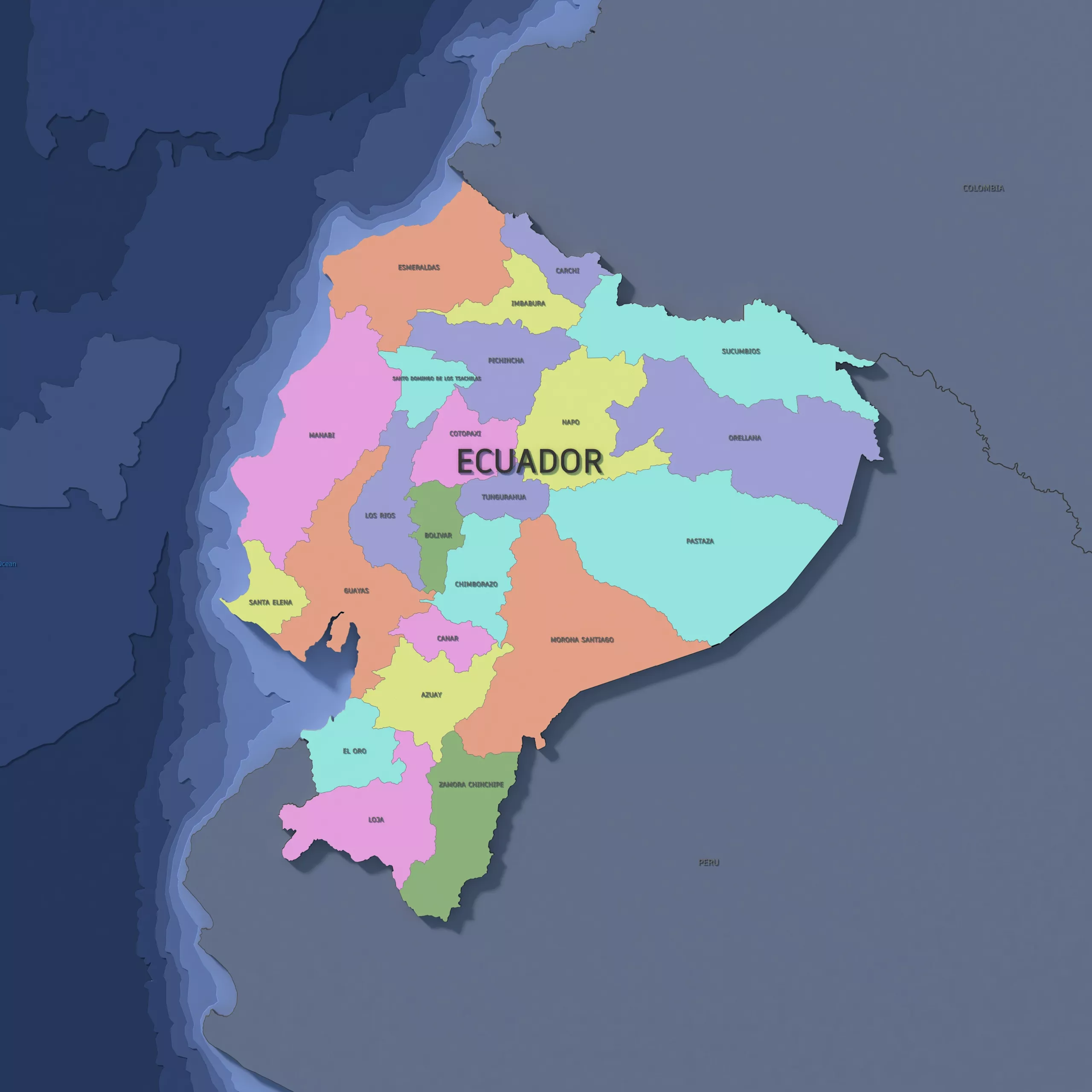 Ecuador Admin 1 3D Map - LatLong 3D model