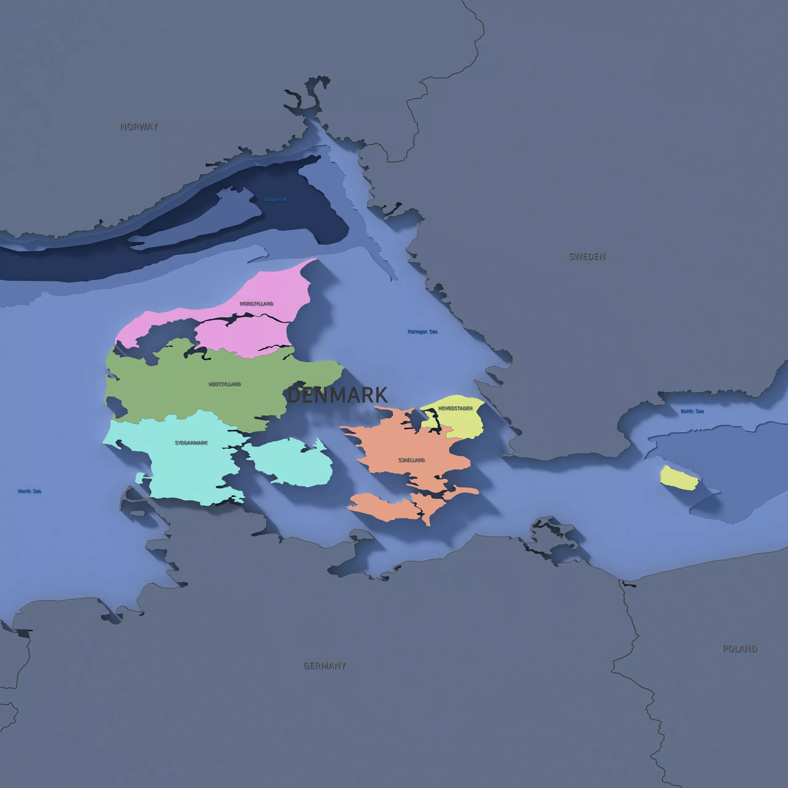 Denmark Admin 1 3D Map - LatLong 3D model