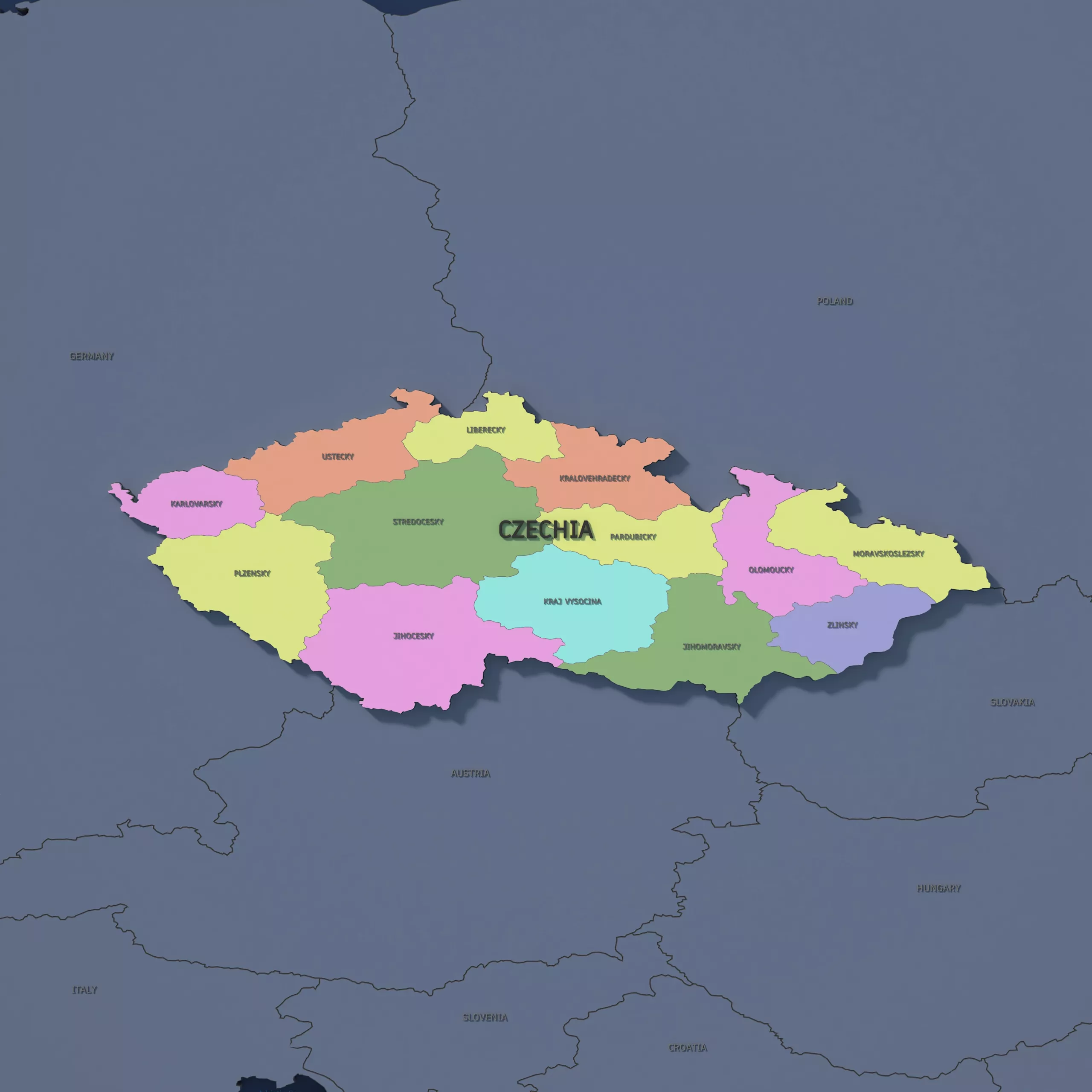 Czechia Admin 1 3D Map - LatLong 3D model