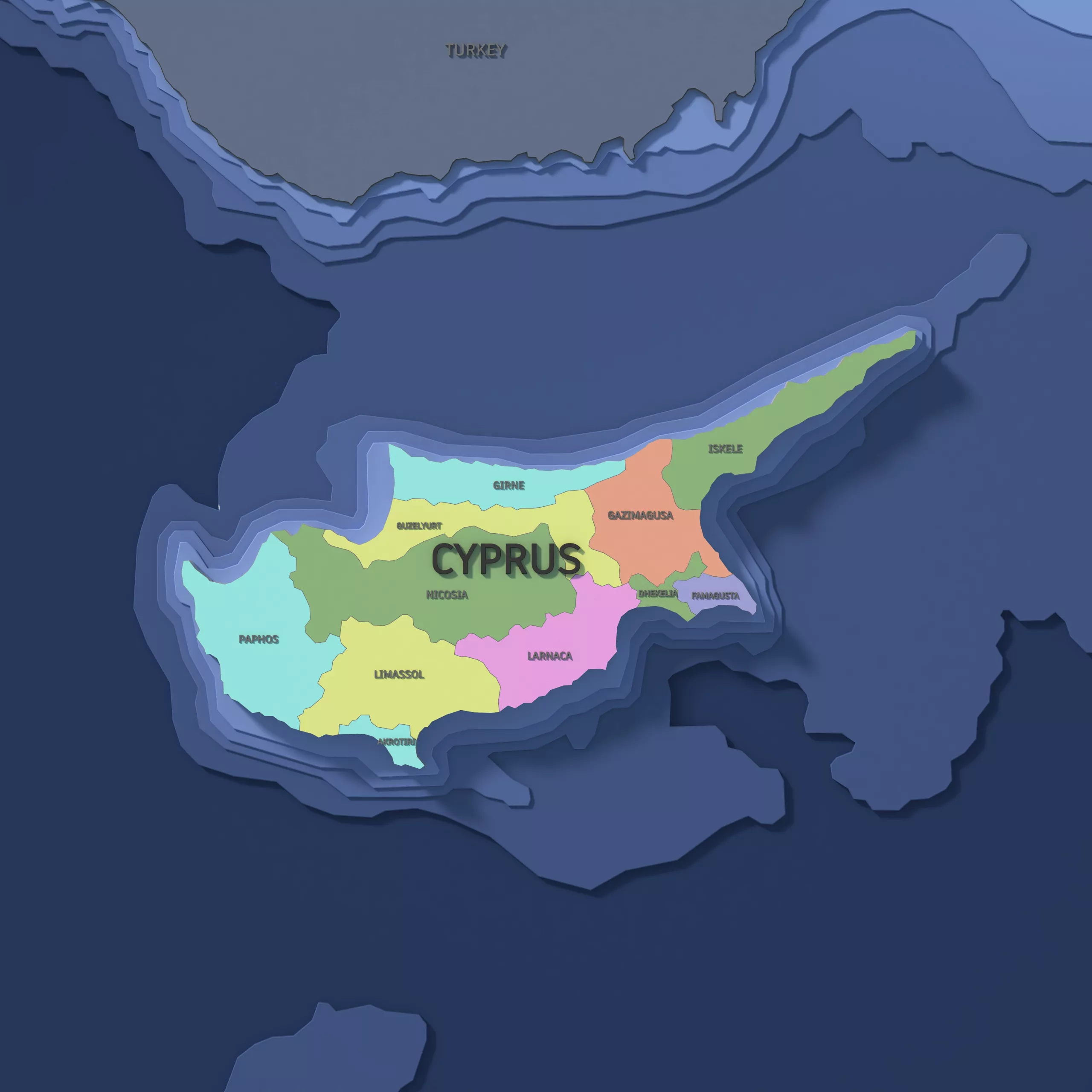 Cyprus Admin 1 3D Map - Mercator 3D model