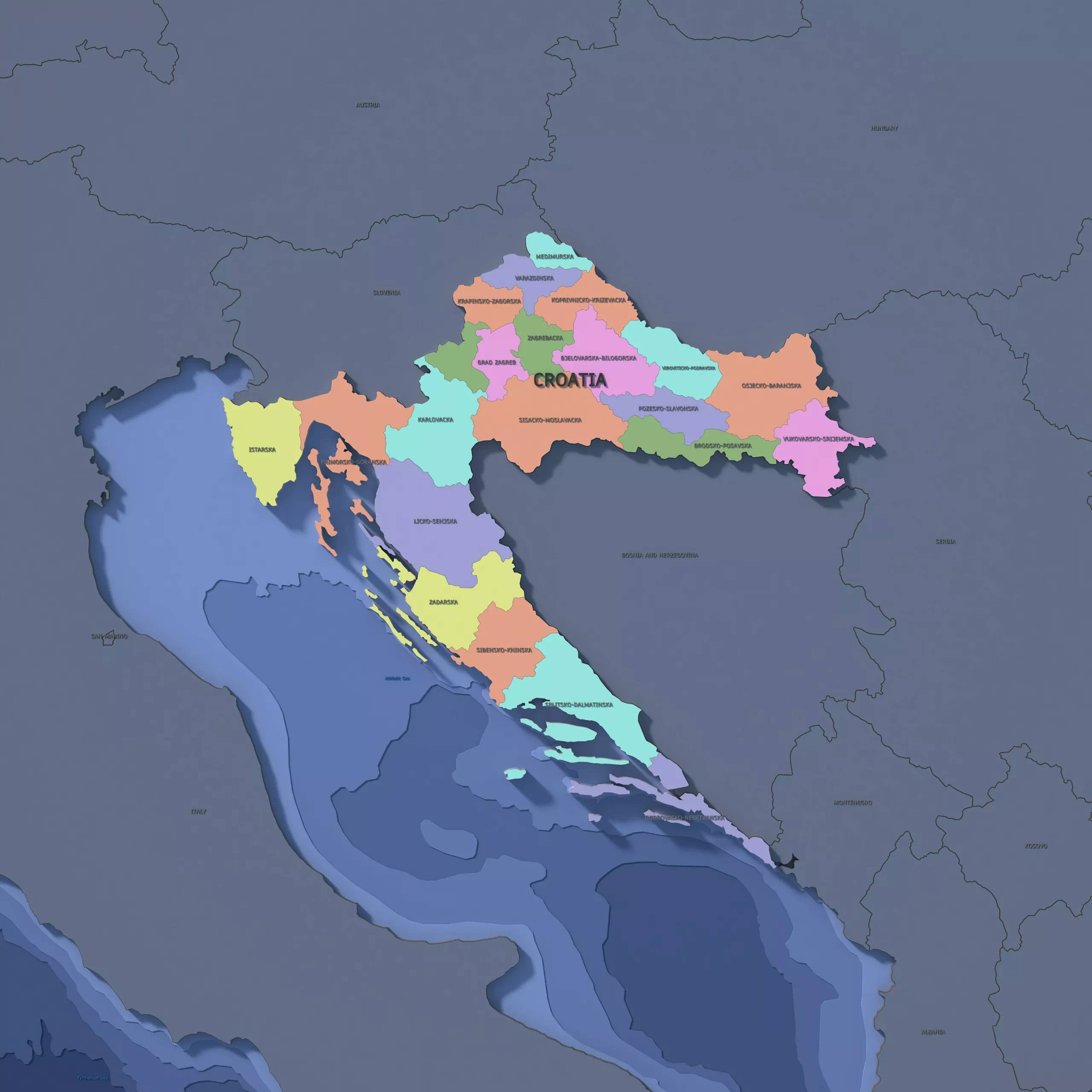 Croatia Admin 1 3D Map - Mercator 3D model
