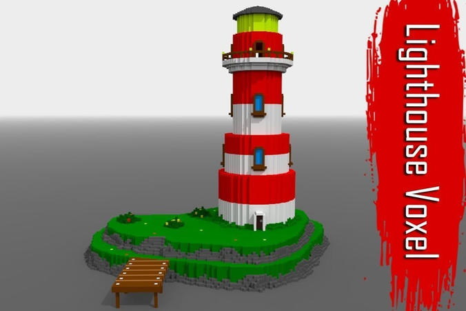 Voxel Lighthouse Low-poly 3D model