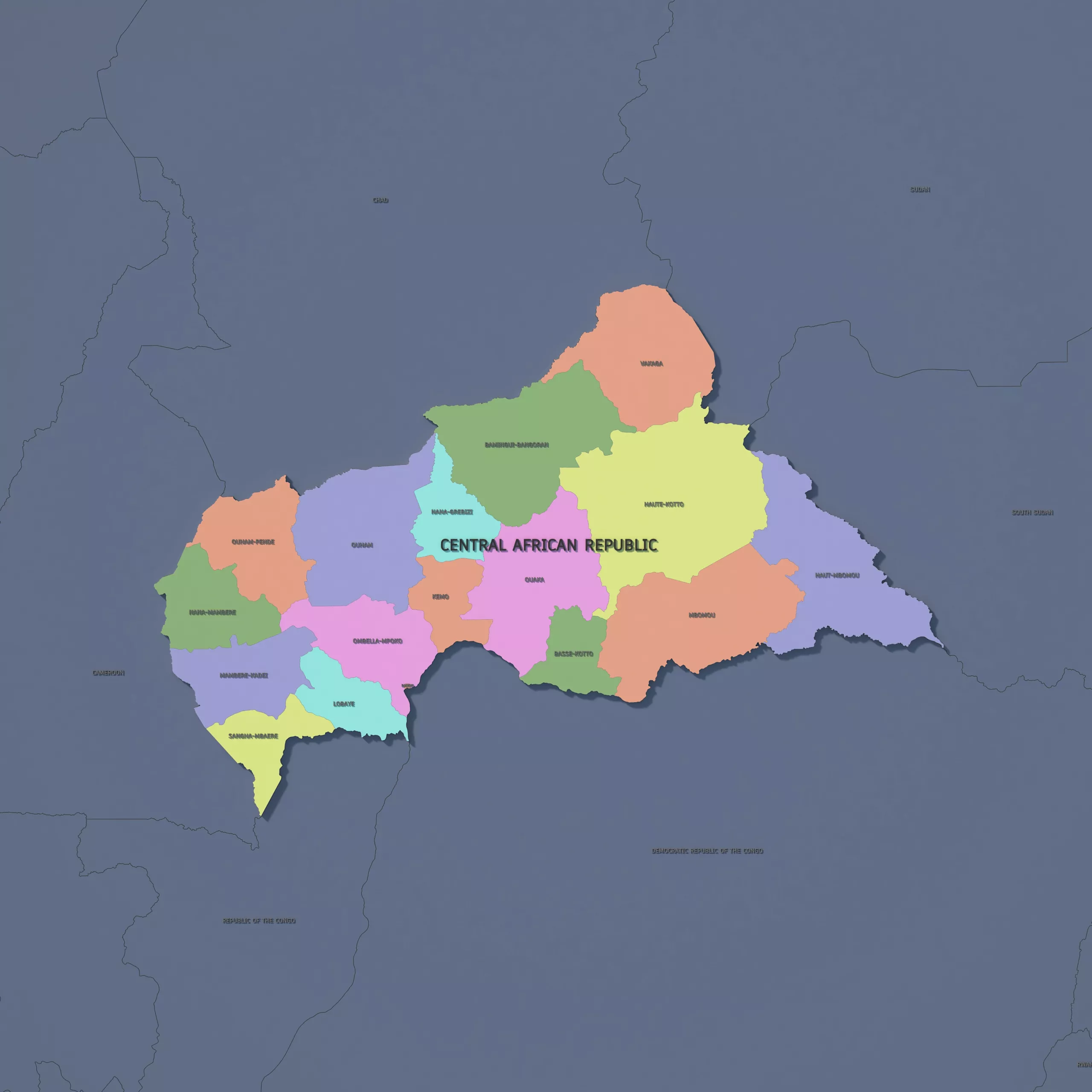Central African Republic Admin 1 3D Map - Mercator 3D model