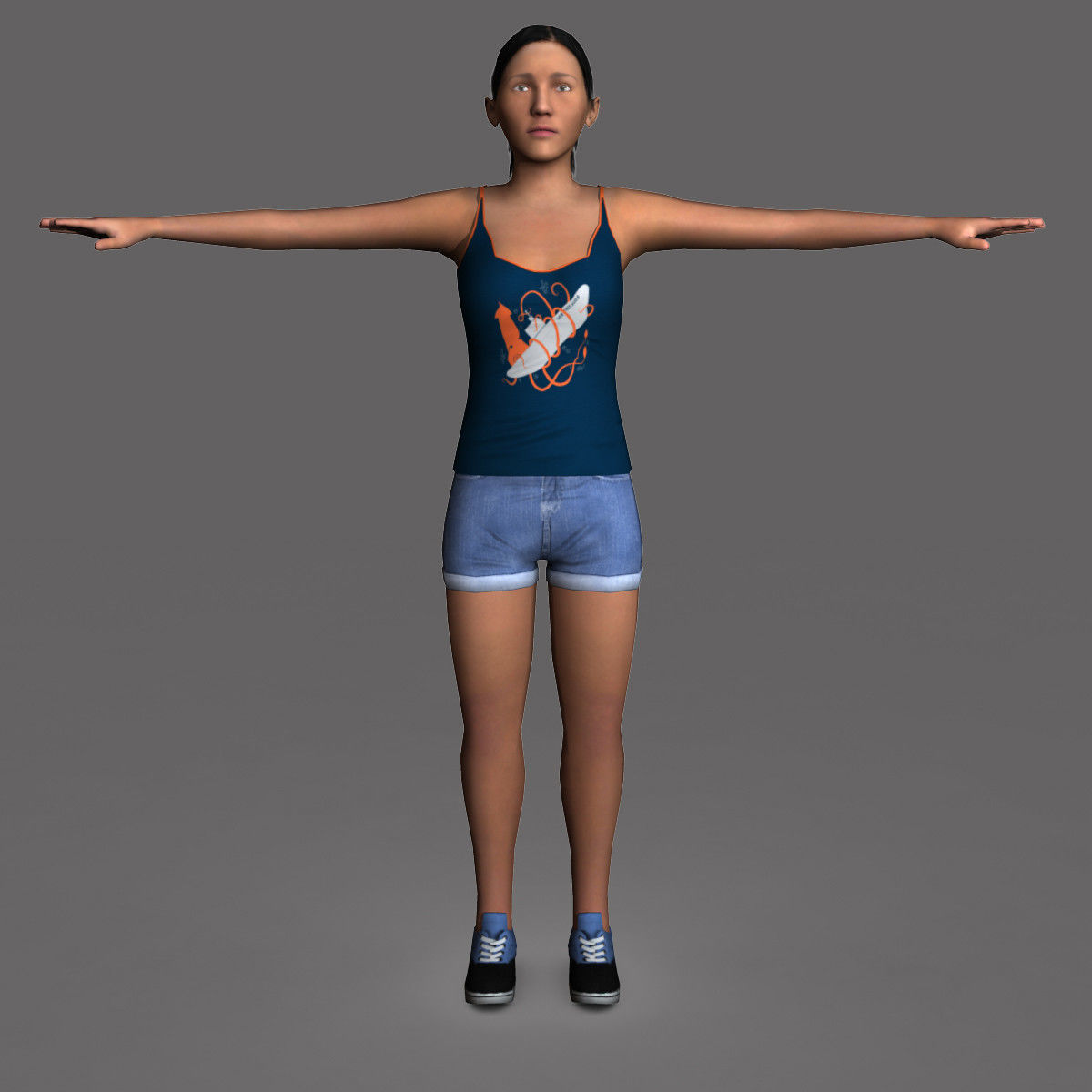 Casual Female 01 Low-poly 3D model_8