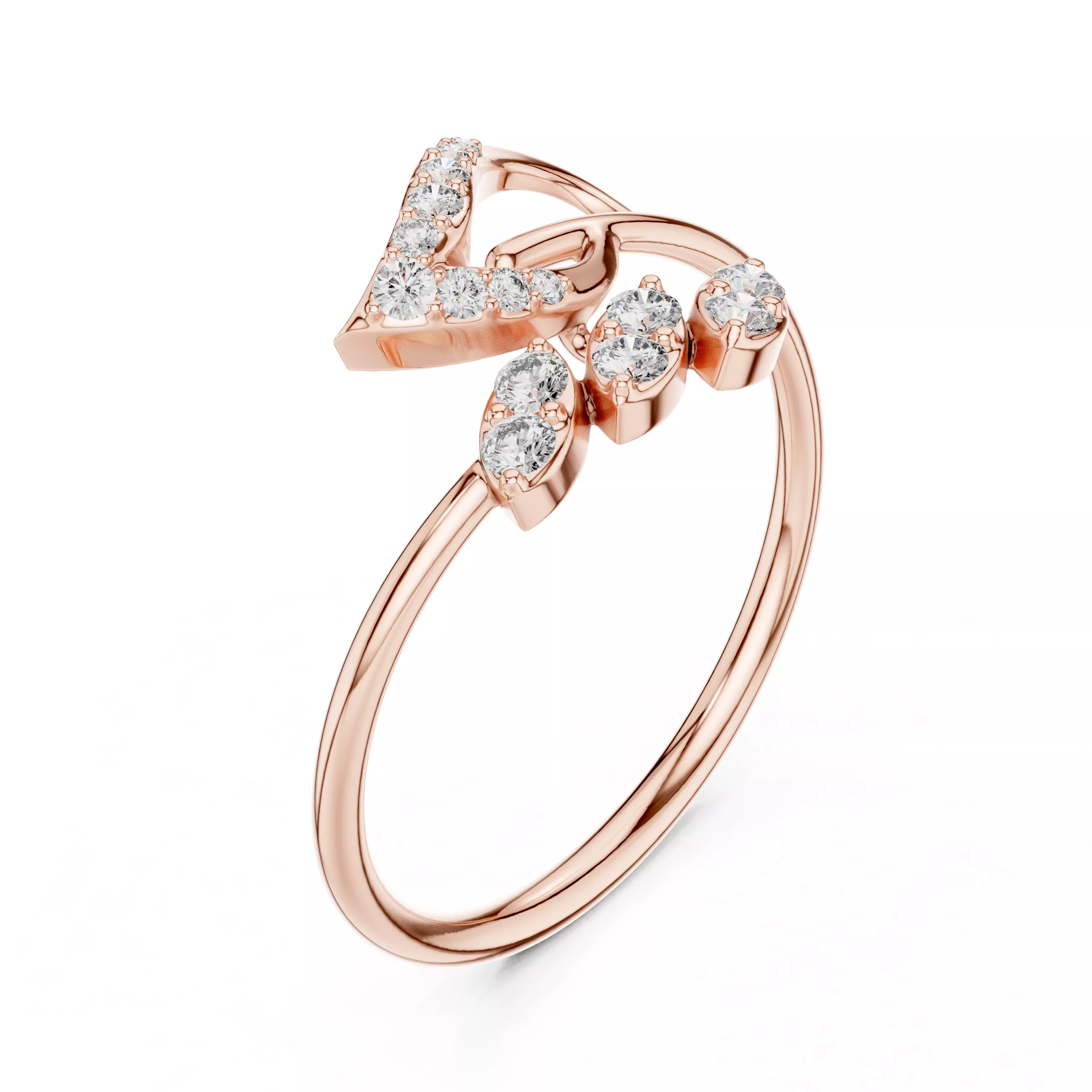 Leaf Cluster Diamond Statement Ring 3D Mode 3D print model