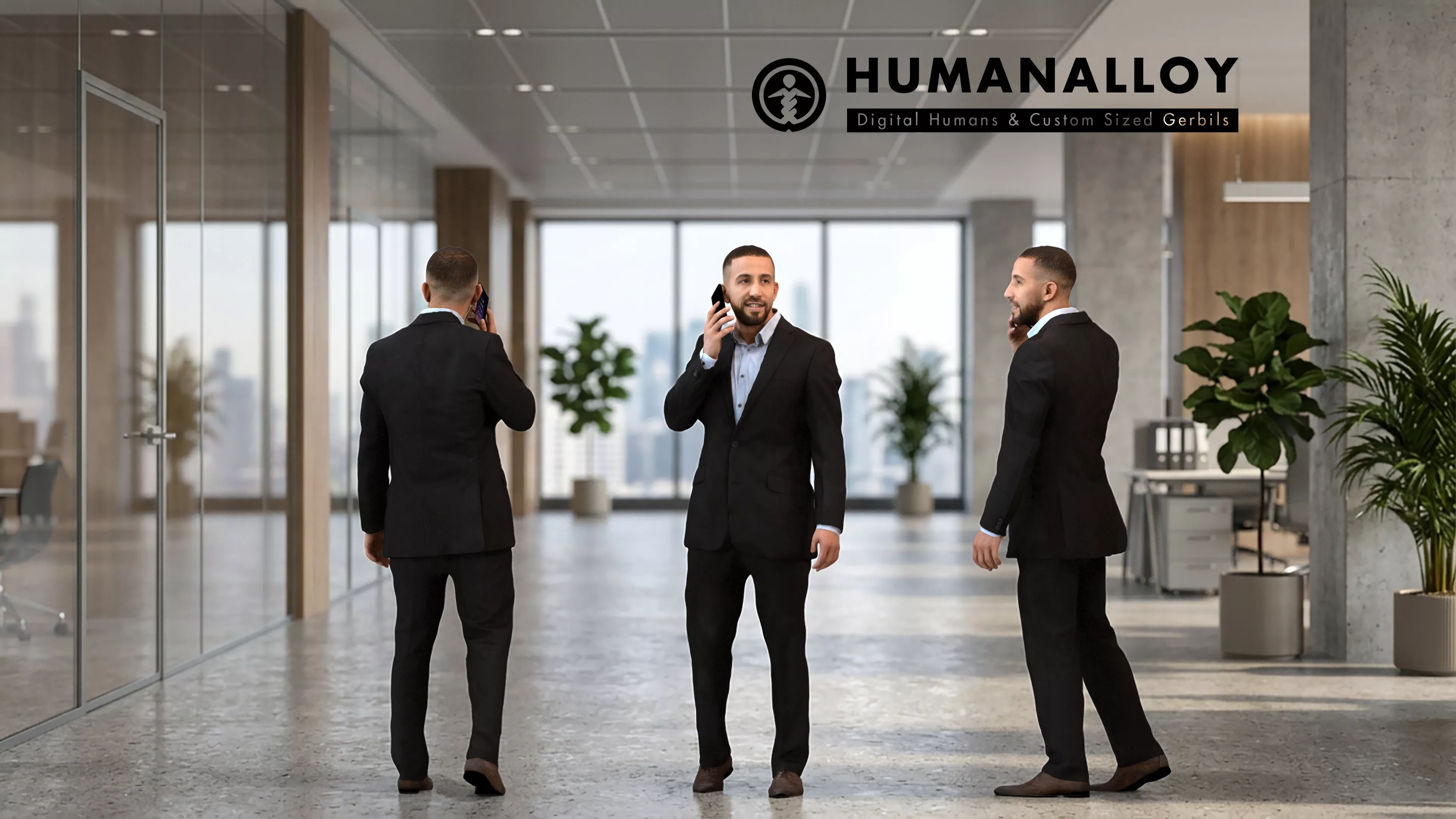 Adult Middle Eastern man calling in office wearing autumn or 3D model