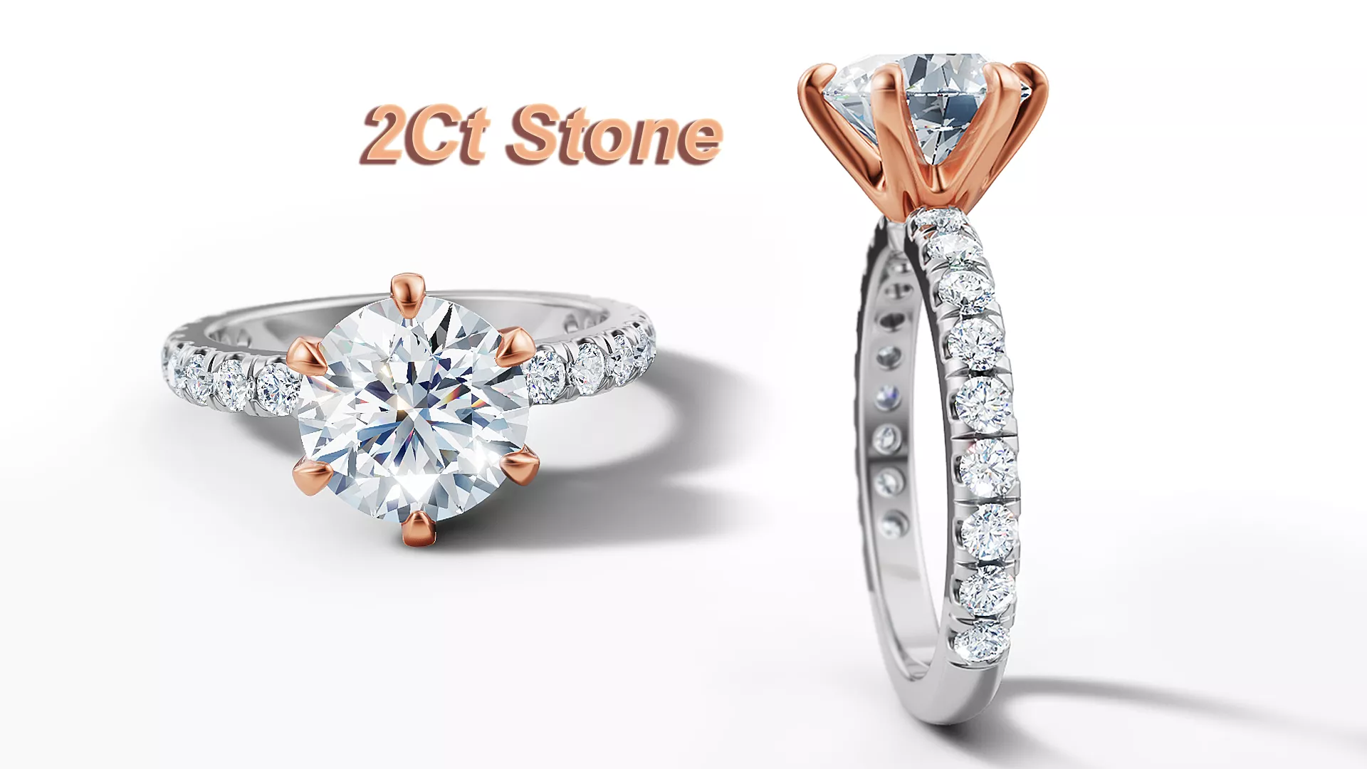2ct Diamond Solitaire Ring Engagement 6 claw Two Tone 3D print model