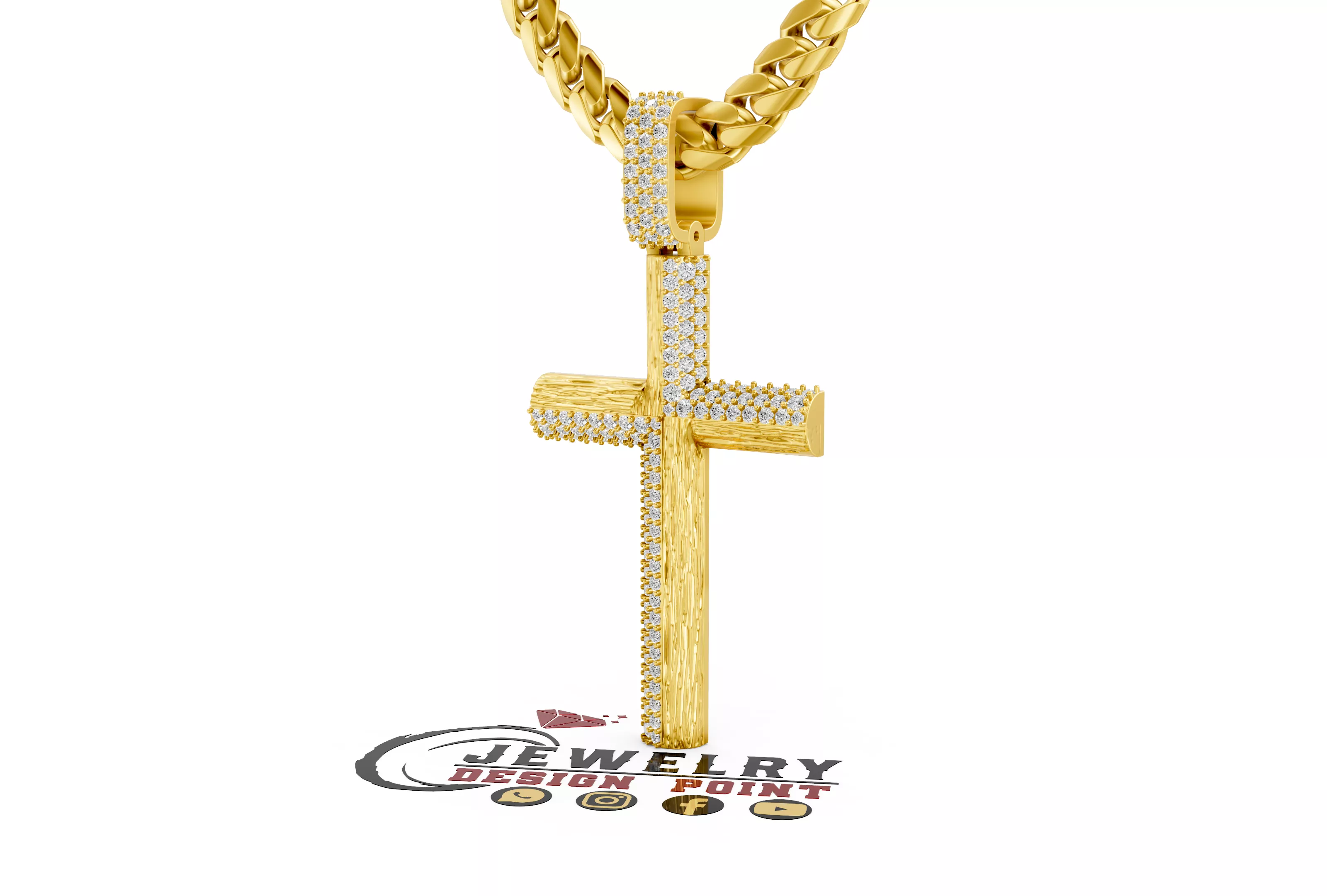 Custom Pave Diamond and Wood Texture Cross Pendant 3D print model