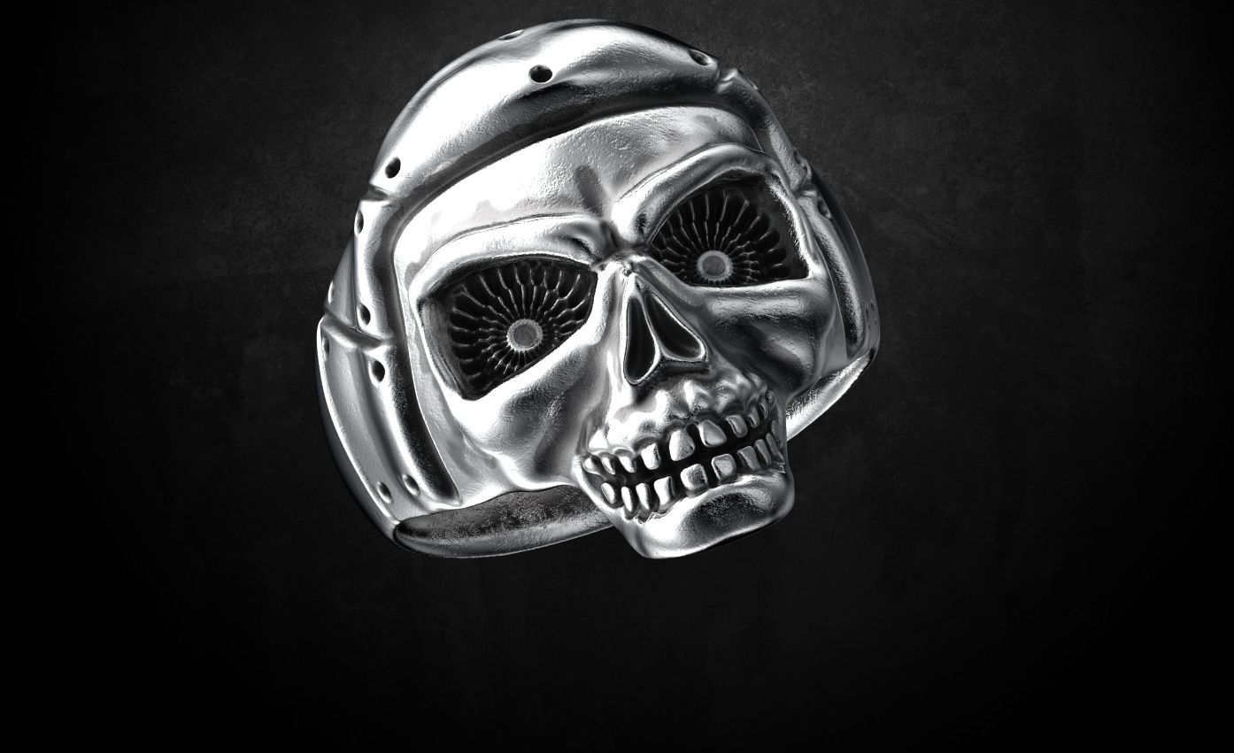 Ring with a skull of the pilot 125 3D print model_2
