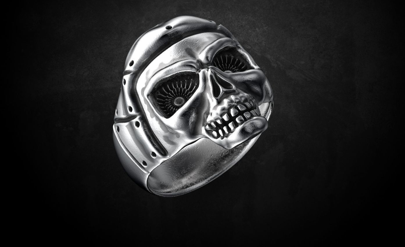 Ring with a skull of the pilot 125 3D print model_1