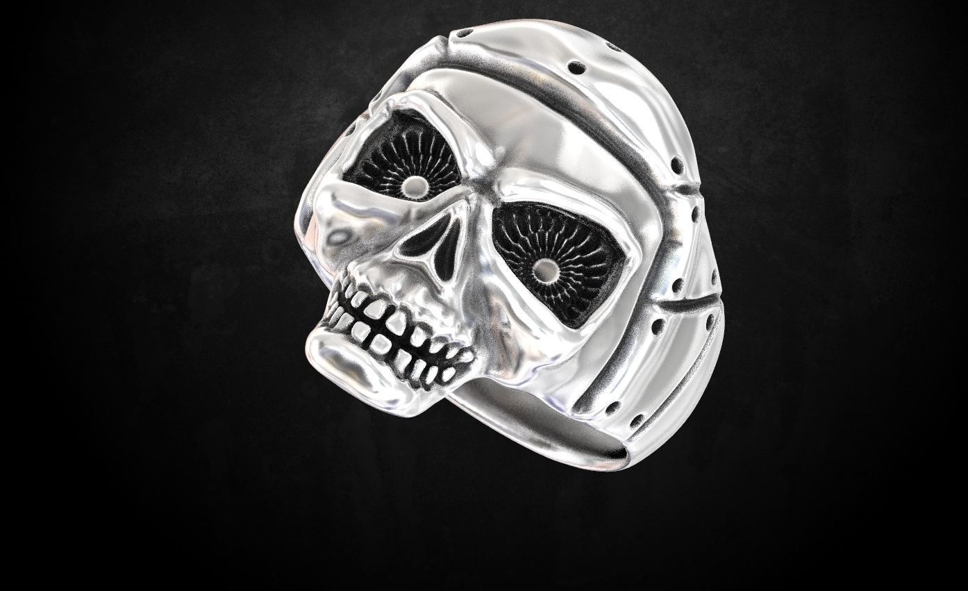 Ring with a skull of the pilot 125 3D print model_3