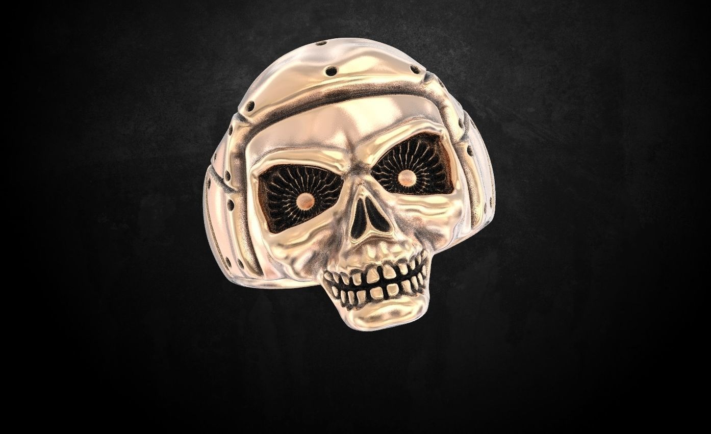 Ring with a skull of the pilot 125 3D print model_4
