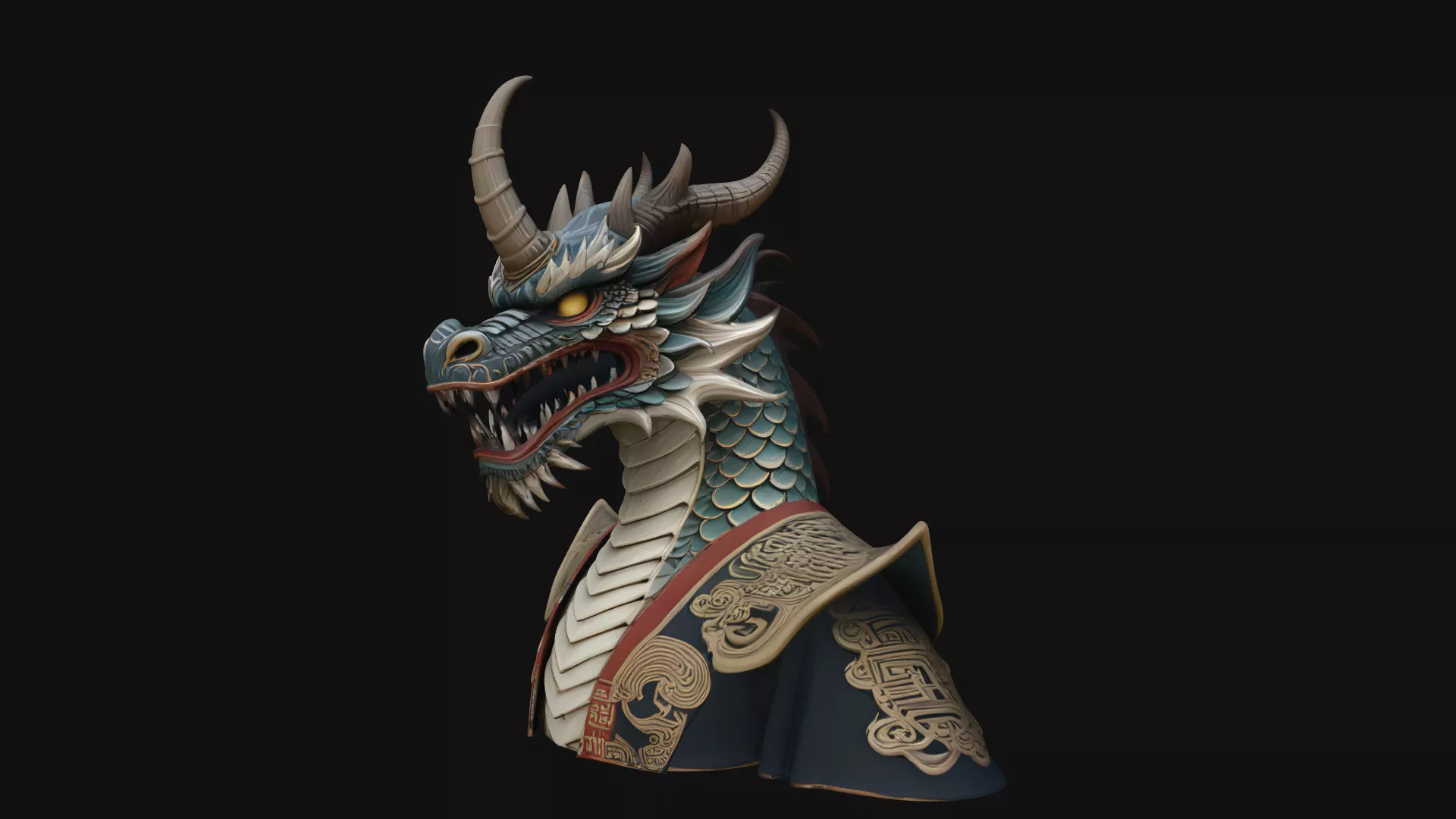 Chinese Dragon Head Bust Statue Design 2 - 3D Print Model 3D print model
