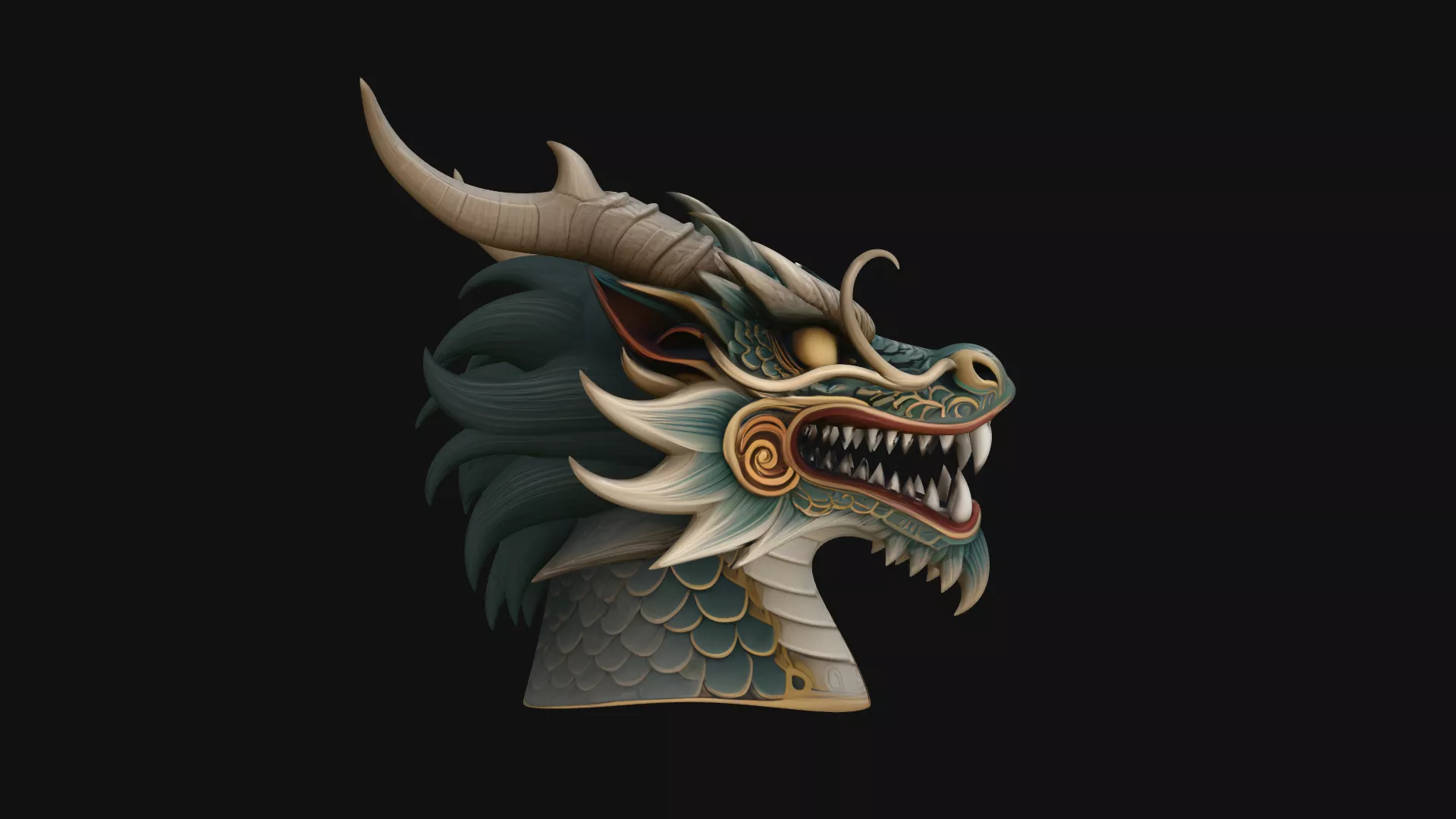 Chinese Dragon Head Bust Statue Design 4 - 3D Print Model 3D print model