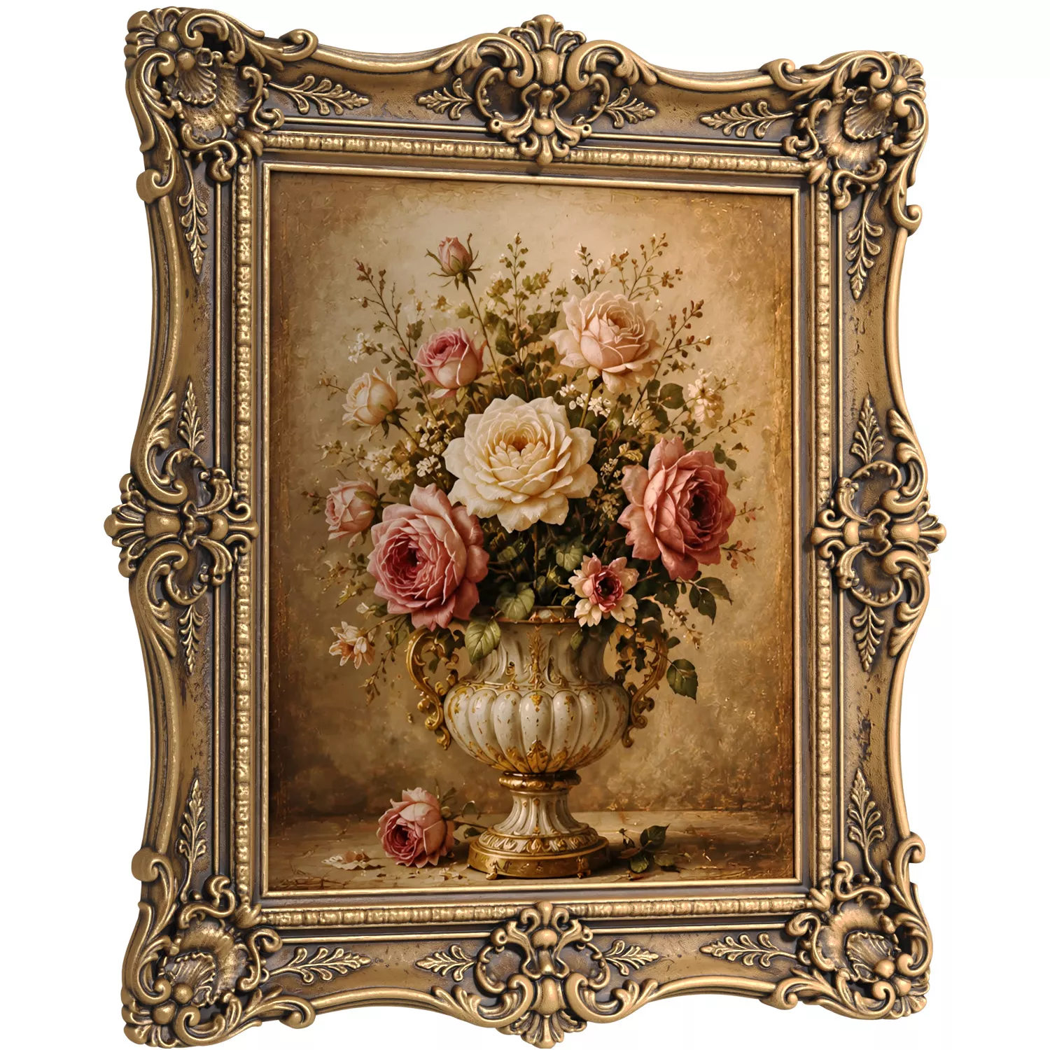 Classic Painting Dutch Still Life Flowers Gilded Baroque Frame 3D model
