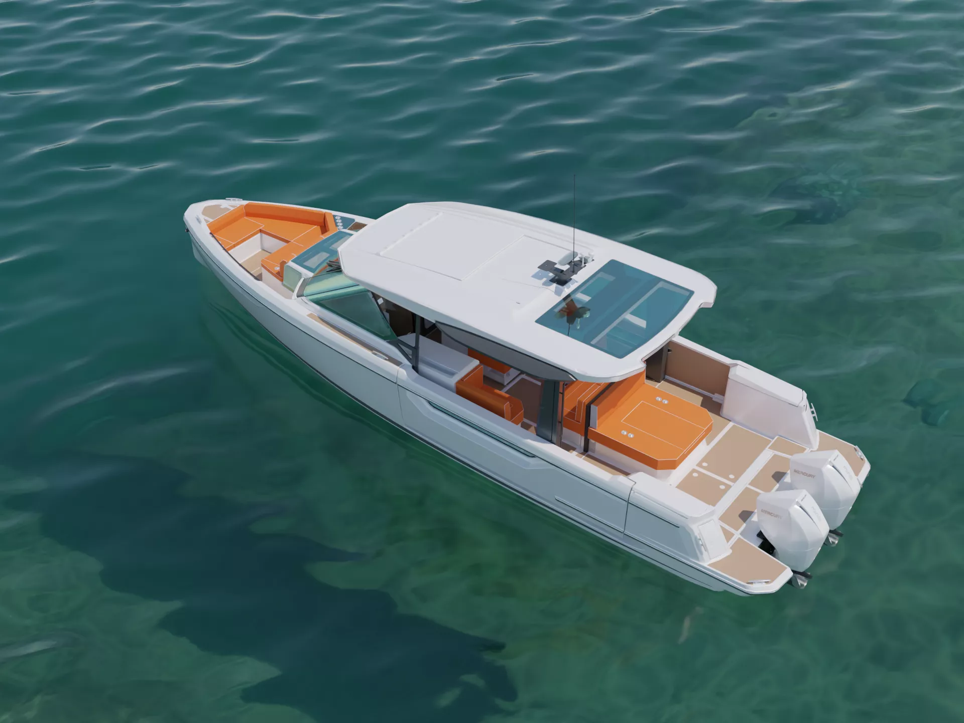 Detailed Yacht with Interior and Animated Sea Scene 3D model