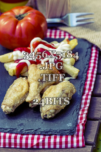 Chiken Wings with Fries 1C Stock Photography 3D model