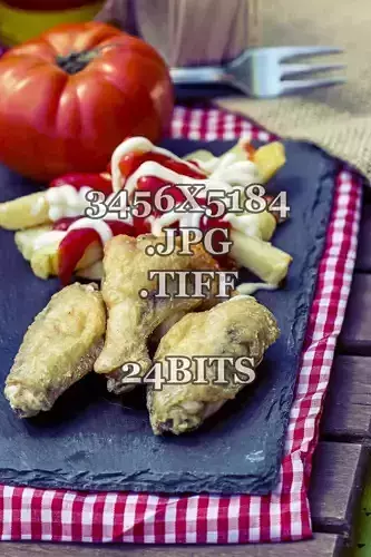 Chiken Wings with Fries 1C Stock Photography 3D model