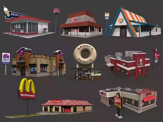 Fastfood Restaurants Pack Low-poly 3D model