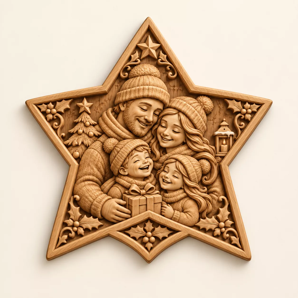 Christmas Family Wood Carving Relief STL Holiday CNC Design 3D print model