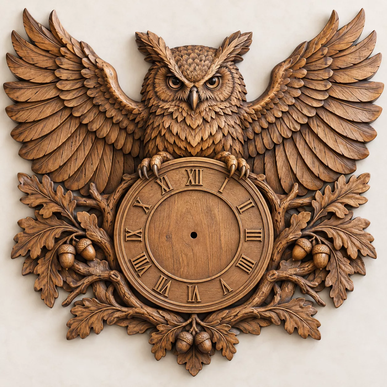 Owl Clock Wood Carving STL Eagle Owl Wall Decor CNC Relief File 3D print model