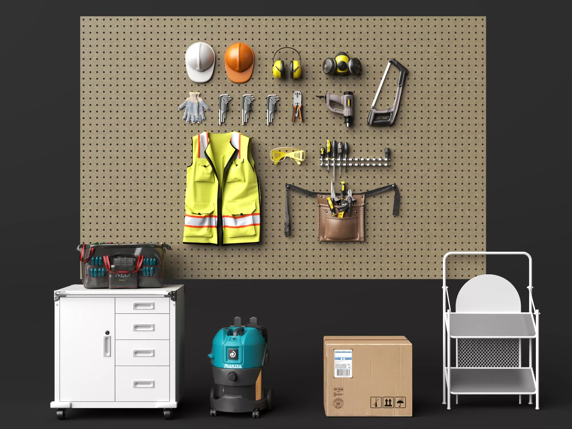 Workshop Tool Pegboard Station 3D Model 3D model