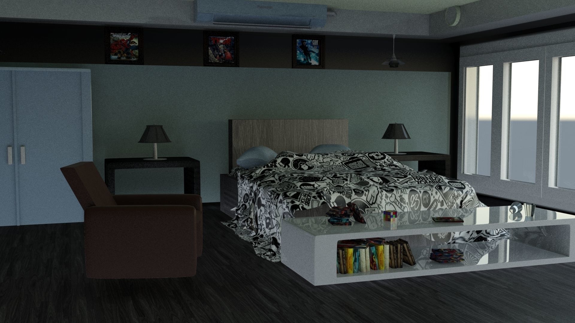 design interior bedroom Free low-poly 3D model_1