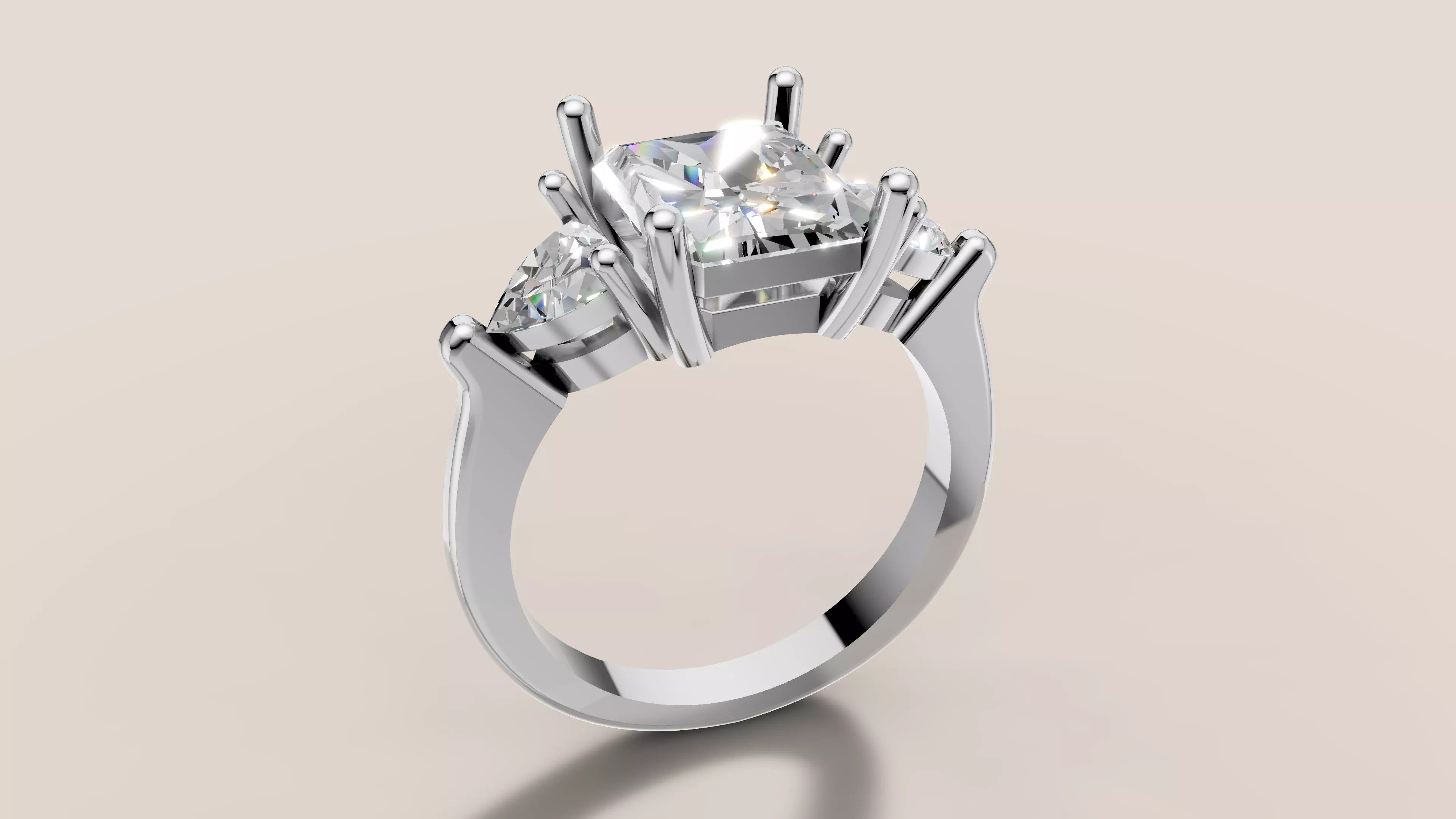 Cushion Three-Stone Ring 3D Model 3D print model