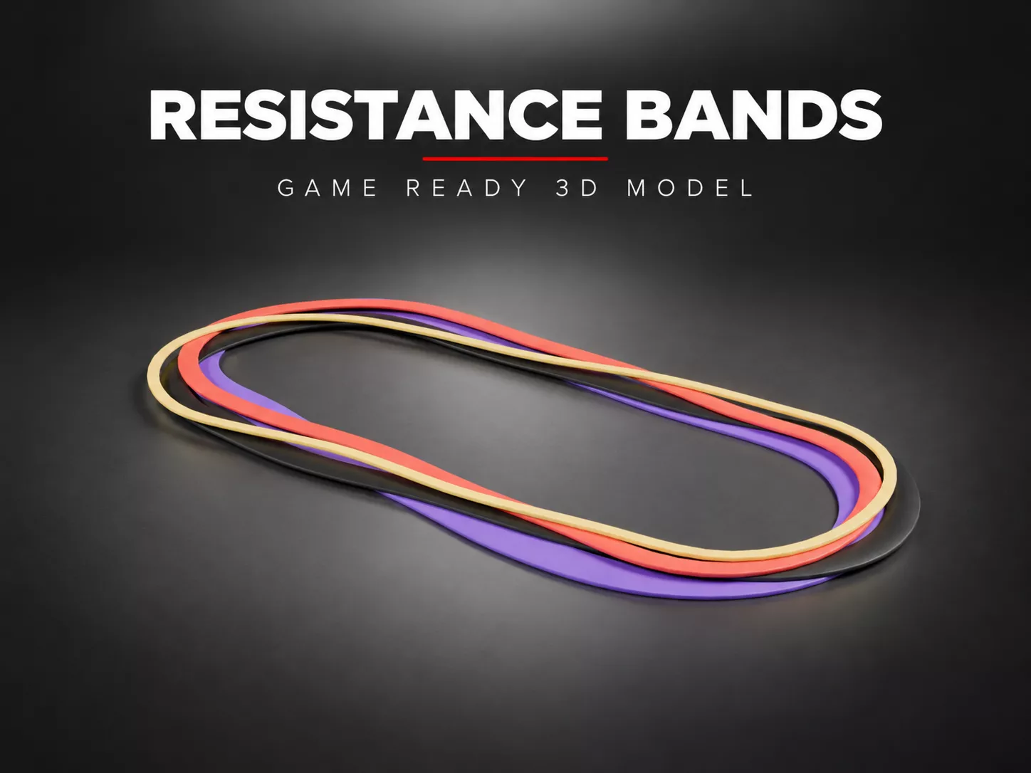 Pull-Up Resistance Bands Set of 4 - Latex Loops - PBR Game Ready Low-poly 3D model