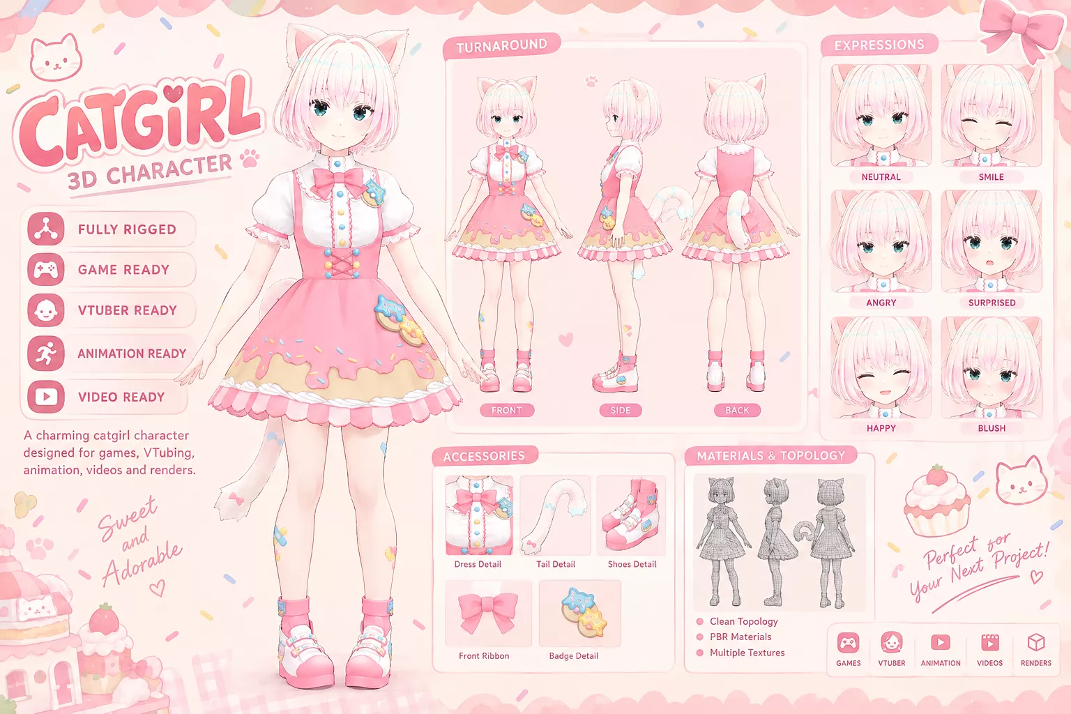 vroid 3D Cute Anime Child Character Fully Rigged Game VTuber Low-poly 3D model