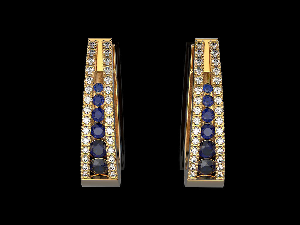 Earrings pair of with sapphires and diamonds 3D print model_1