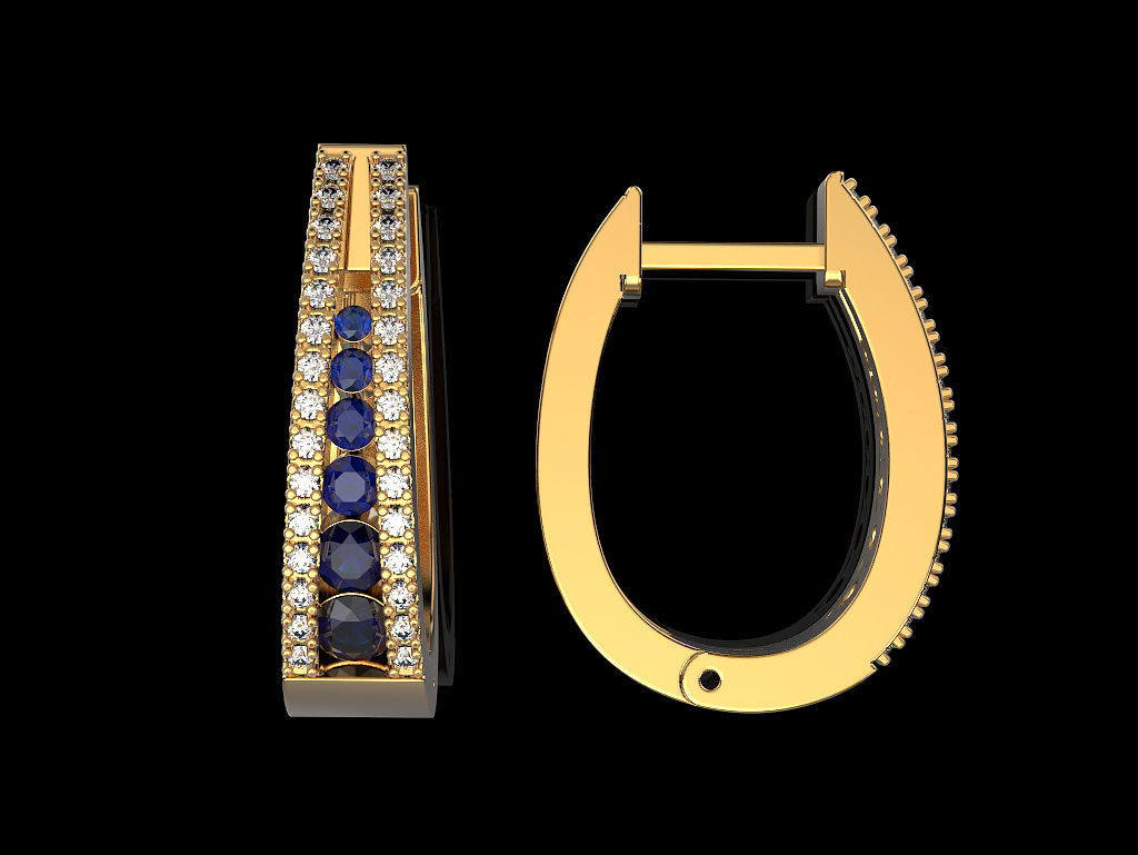 Earrings pair of with sapphires and diamonds 3D print model_2