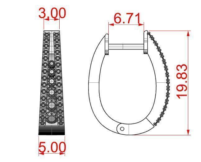 Earrings pair of with sapphires and diamonds 3D print model_8