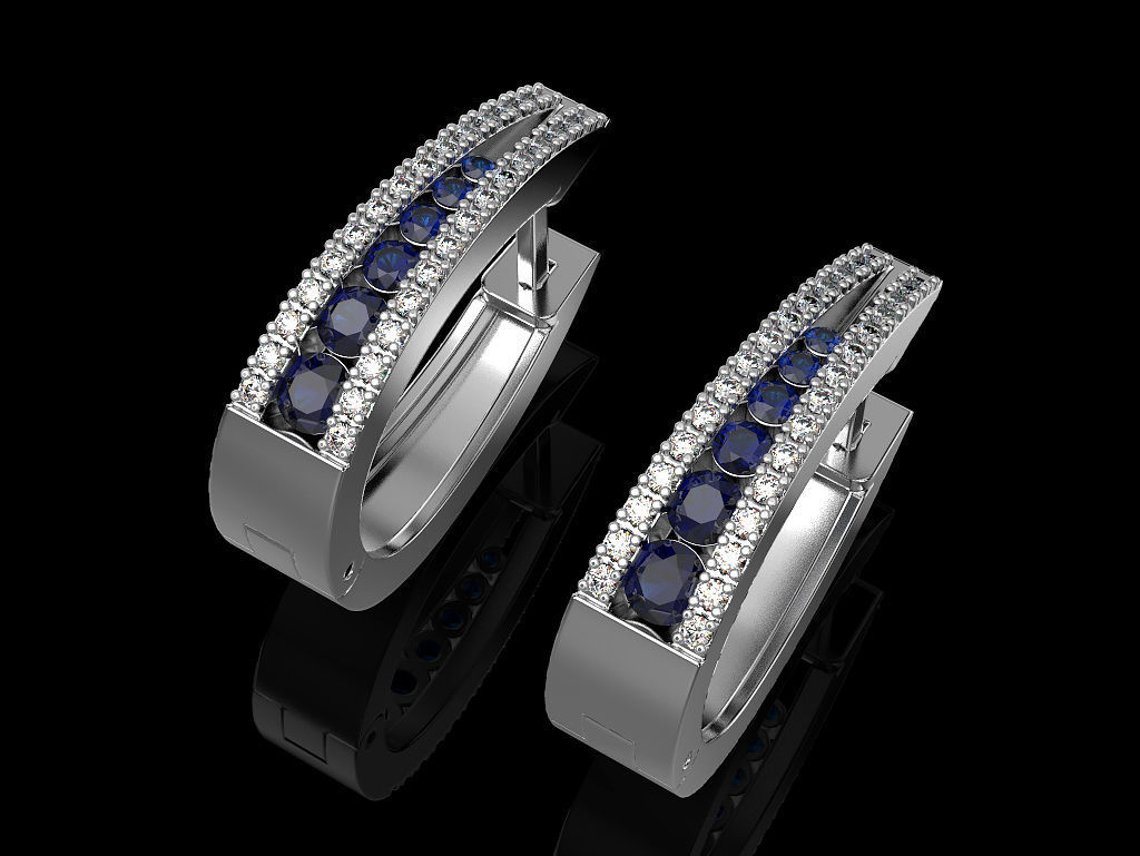 Earrings pair of with sapphires and diamonds 3D print model_5